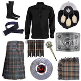 Scottish Kilts For Men ,10 pieces Kilt Set - Tartan Kilt Highland Wear, Leather Sporran Kilt Belt And Buckle , Traditional Kilt Outfit, Fly plaid &Brooch, Kilt Socks & Flashes, JACKOBITE GHILLIE SHIRT